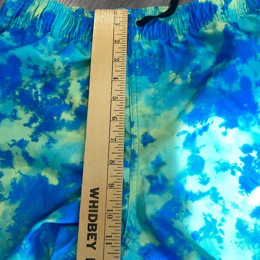 Hurley Mens XL Tie Dye Swim Trunks Blue Lime Green‎ Board Shorts Mesh Lined 0097